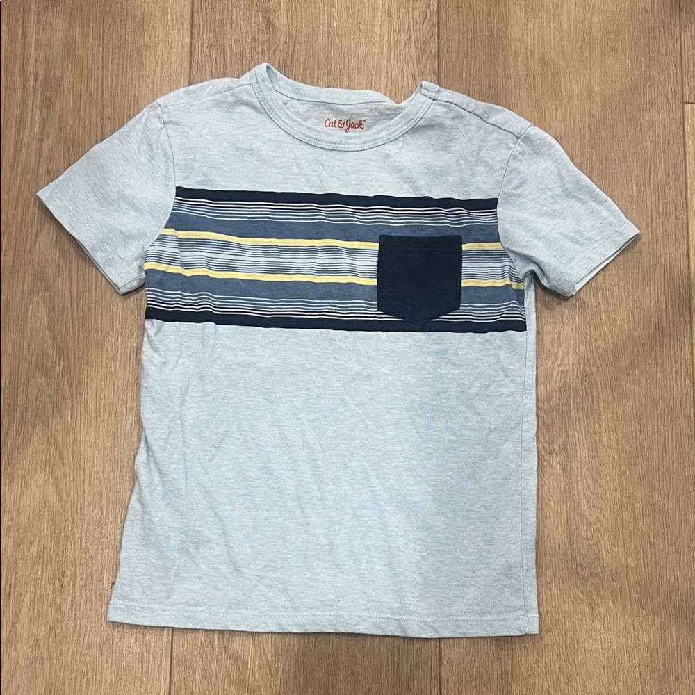 Cat & Jack Boys' Blue Tee with Stripes and Pocket